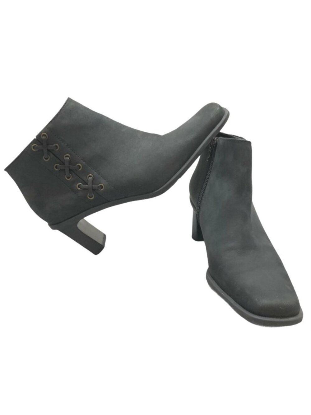 Etienne Aigner Suede Ankle Boots Saddle Womens 7M Nubuck Black Leather Zipper Bo